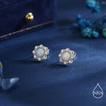 Vintage Inspired White Opal Flower CZ Stud Earrings, Lab Opal Halo CZ Earrings, Fire Opal Earrings, Vintage Style Opal CZ Earrings