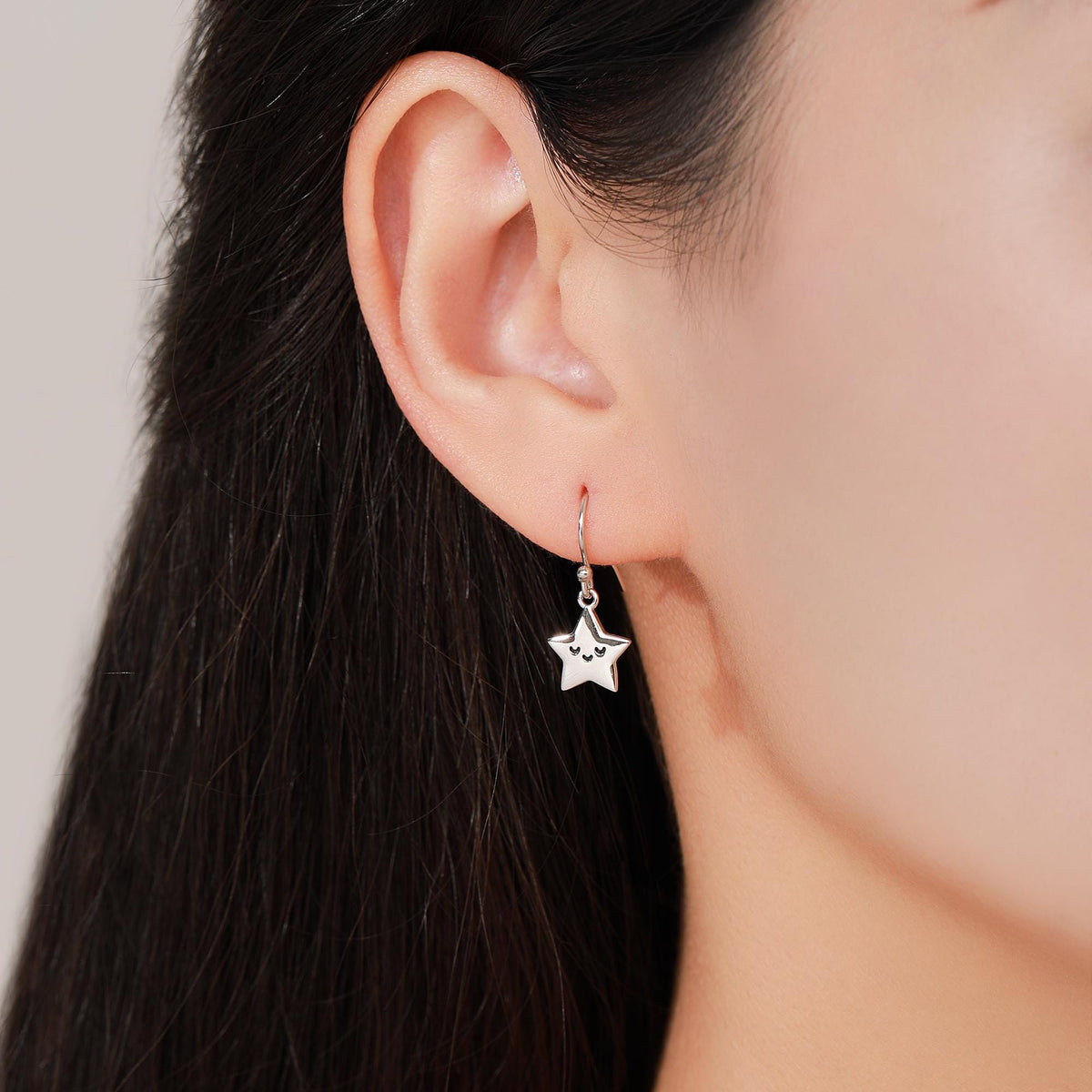 Extra Tiny Kawaii Star and Moon Dangle Drop Hook Earrings in Sterling Silver, Silver, Gold or Rose Gold, Tiny Star Dangle Earrings