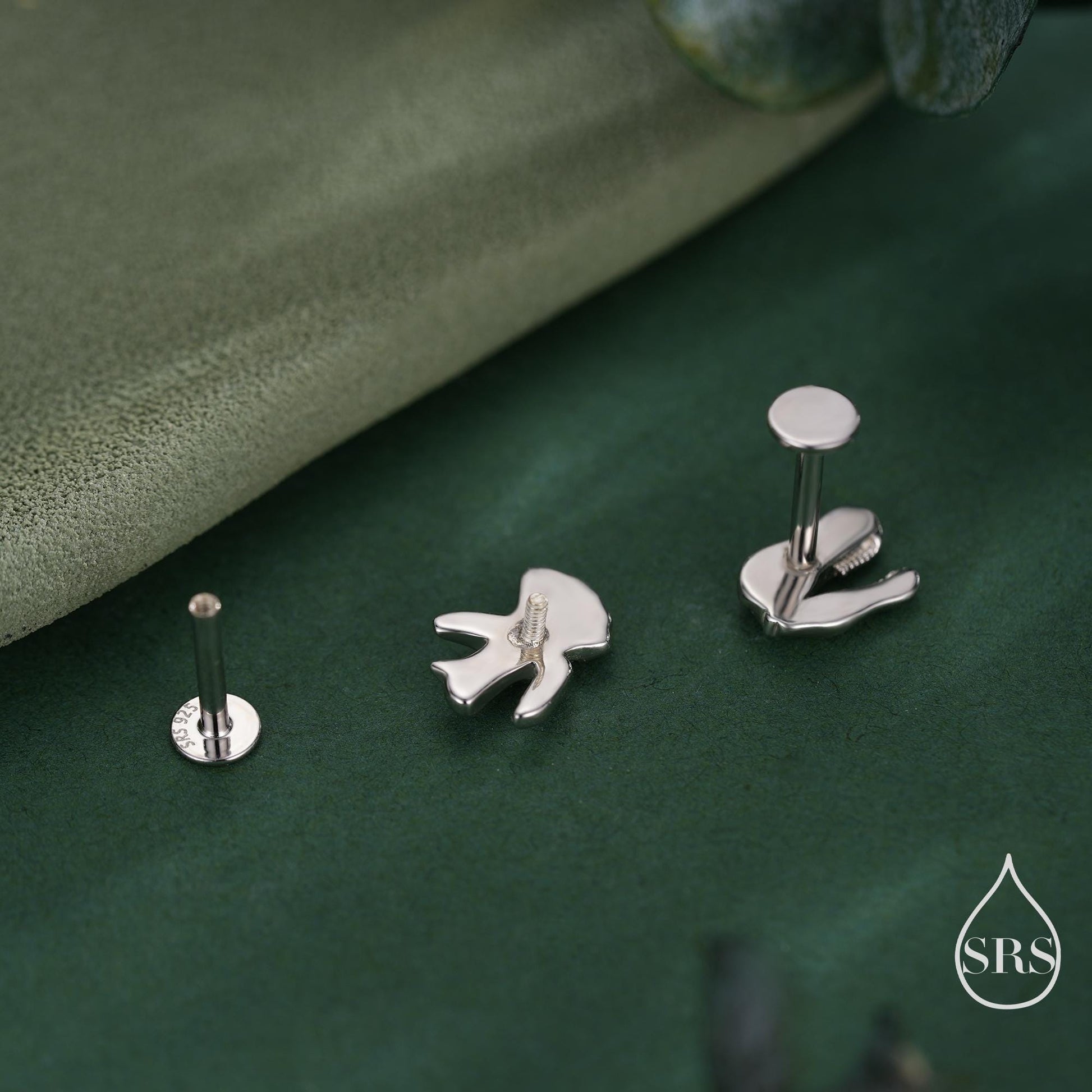 Internally Threaded Mismatched Dinosaur Fossil Flat Back/ Screw Back / Stud Earrings in Sterling Silver, Asymmetric Dinosaur Earrings