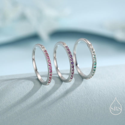 Ruby Red Ombre Half Eternity Ring in Sterling Silver, Silver or Gold, Red CZ Skinny Ring, Minimalist Stacking Ring US 5 - 8