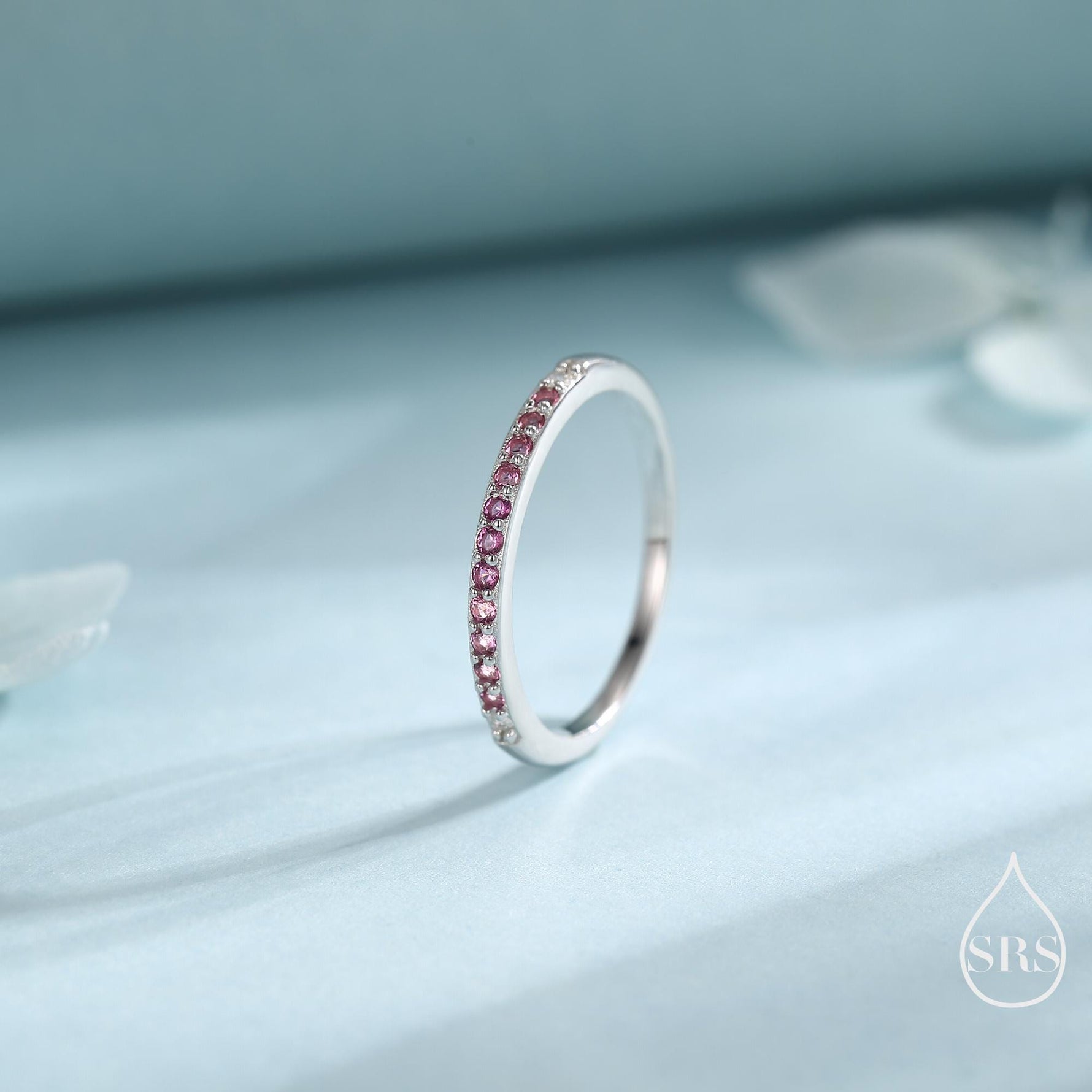 Ombre Half Eternity Ring in Sterling Silver, Silver or Gold, Gradient Colour CZ Skinny Ring, Minimalist Stacking Ring US 5 - 8