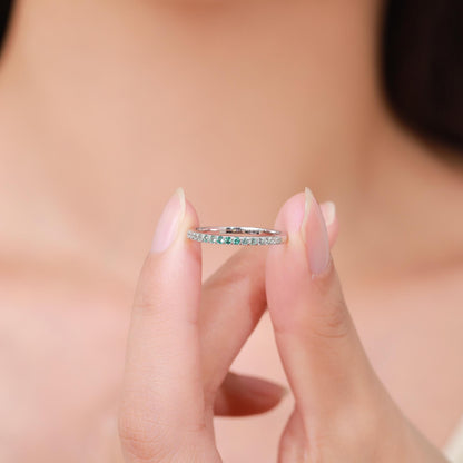 Ombre Half Eternity Ring in Sterling Silver, Silver or Gold, Gradient Colour CZ Skinny Ring, Minimalist Stacking Ring US 5 - 8