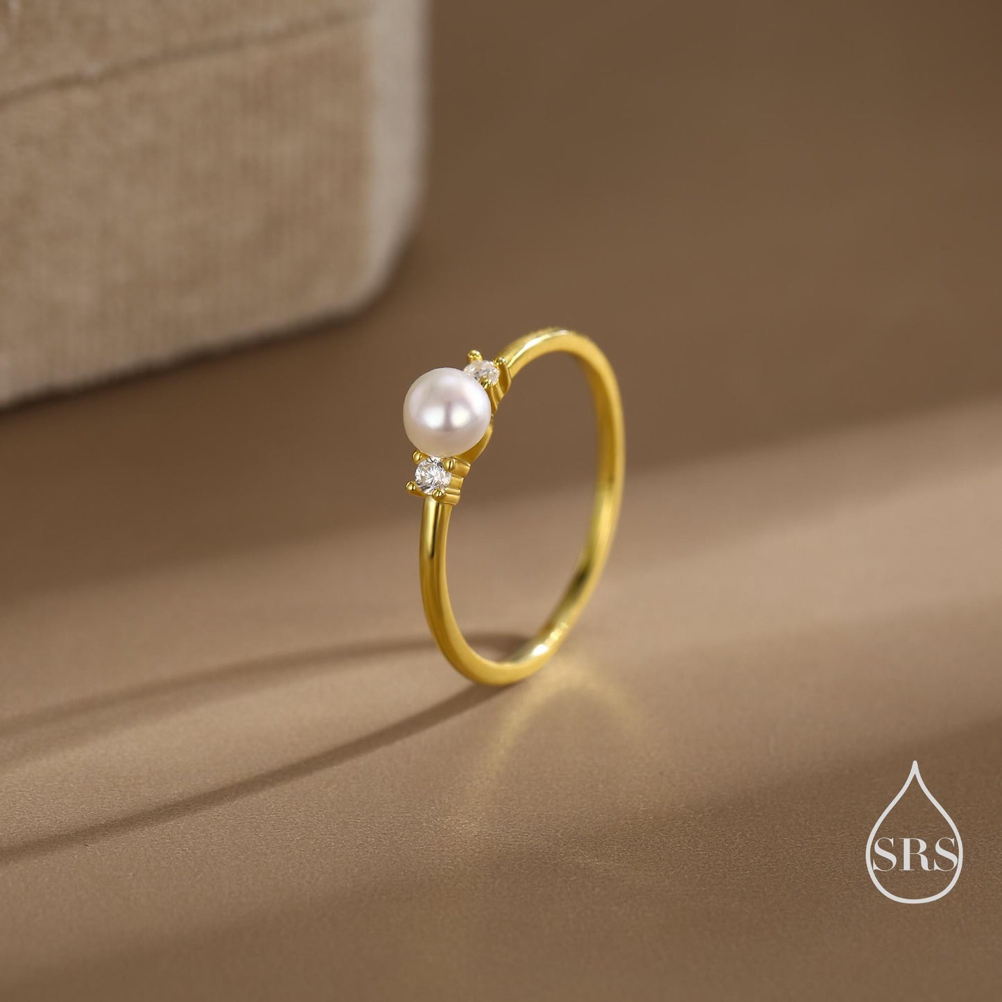 Genuine Freshwater Pearl and CZ Ring in Sterling Silver, Natural Pearl Ring, Real Pearl Ring in US 5 - 8