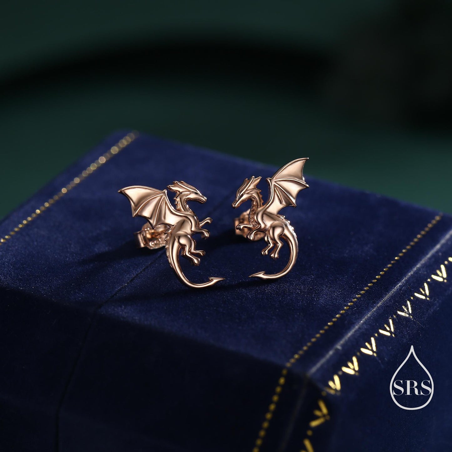Dragon with Wings Stud Earrings in Sterling Silver, Available in Silver, Gold or Rose Gold, Sterling Silver Dragon Earrings