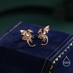 Dragon with Wings Stud Earrings in Sterling Silver, Available in Silver, Gold or Rose Gold, Sterling Silver Dragon Earrings