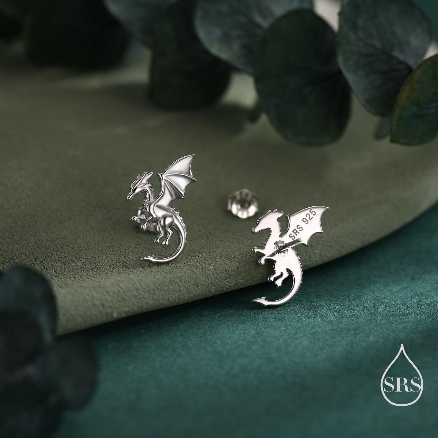 Dragon with Wings Stud Earrings in Sterling Silver, Available in Silver, Gold or Rose Gold, Sterling Silver Dragon Earrings