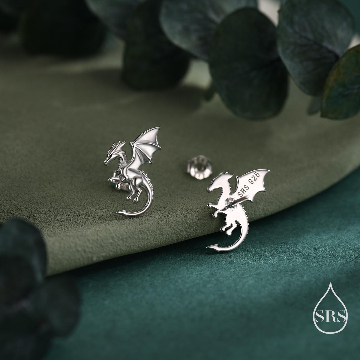 Dragon with Wings Stud Earrings in Sterling Silver, Available in Silver, Gold or Rose Gold, Sterling Silver Dragon Earrings
