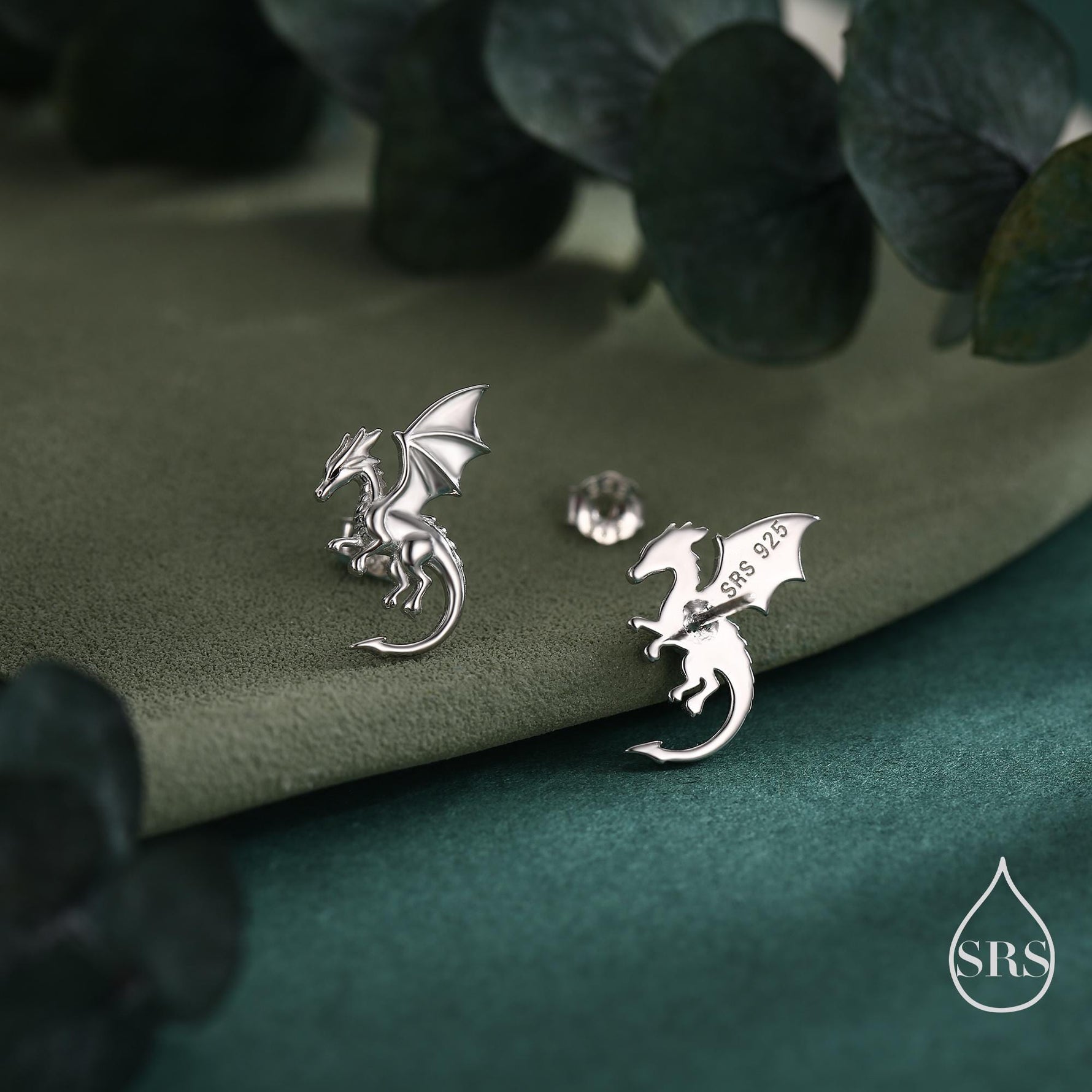 Dragon with Wings Stud Earrings in Sterling Silver, Available in Silver, Gold or Rose Gold, Sterling Silver Dragon Earrings