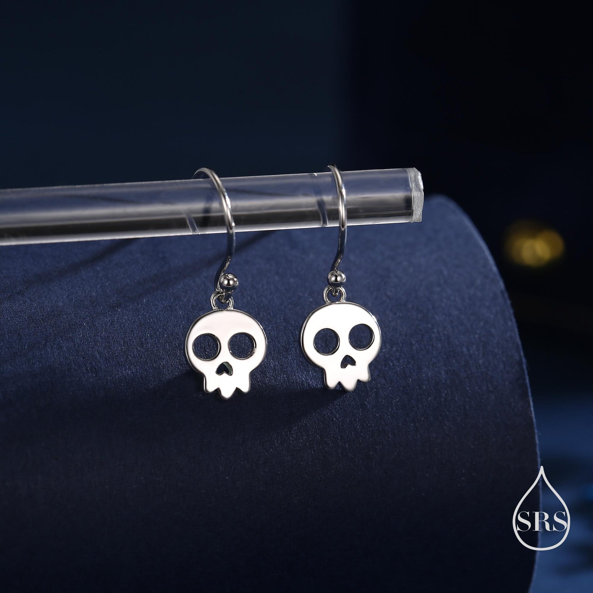 Cute Skull Drop Hook Earrings in Sterling Silver, Silver or Gold or Rose Gold, Dainty Skeleton Skull Earrings, Silver Skull Earrings