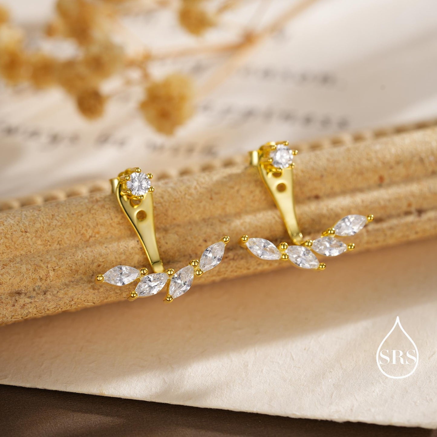 Marquise CZ Cluster Ear Jacket in Sterling Silver, Silver or Gold, CZ Ear Jacket, Marquise CZ, Front and Back Earrings