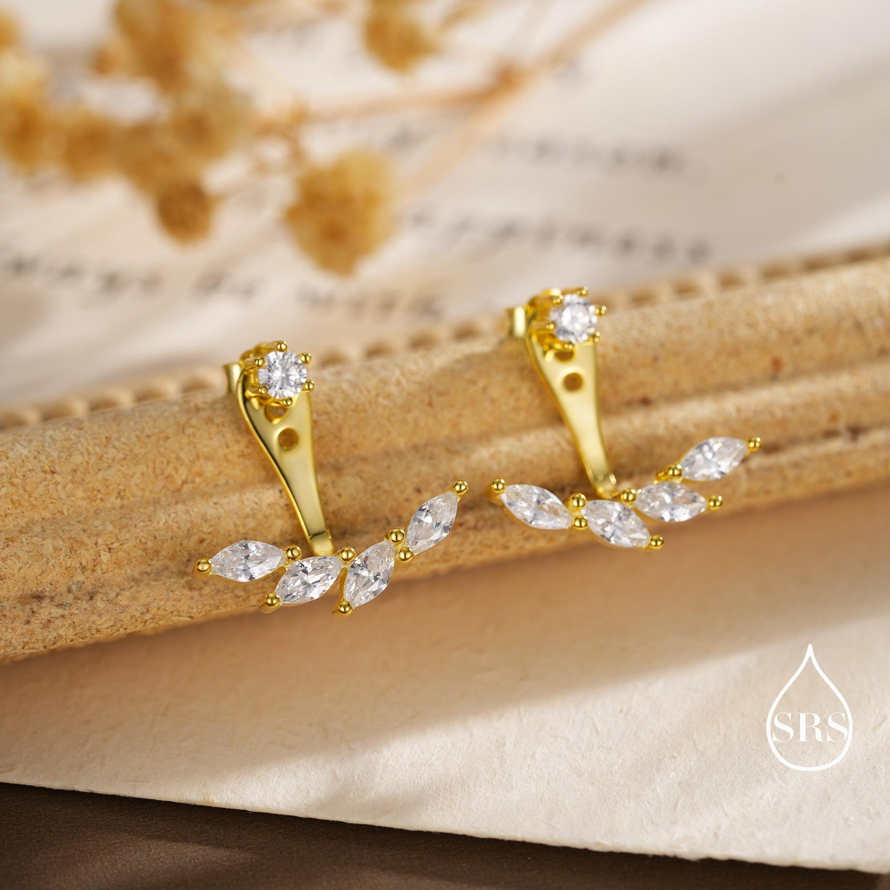 Marquise CZ Cluster Ear Jacket in Sterling Silver, Silver or Gold, CZ Ear Jacket, Marquise CZ, Front and Back Earrings