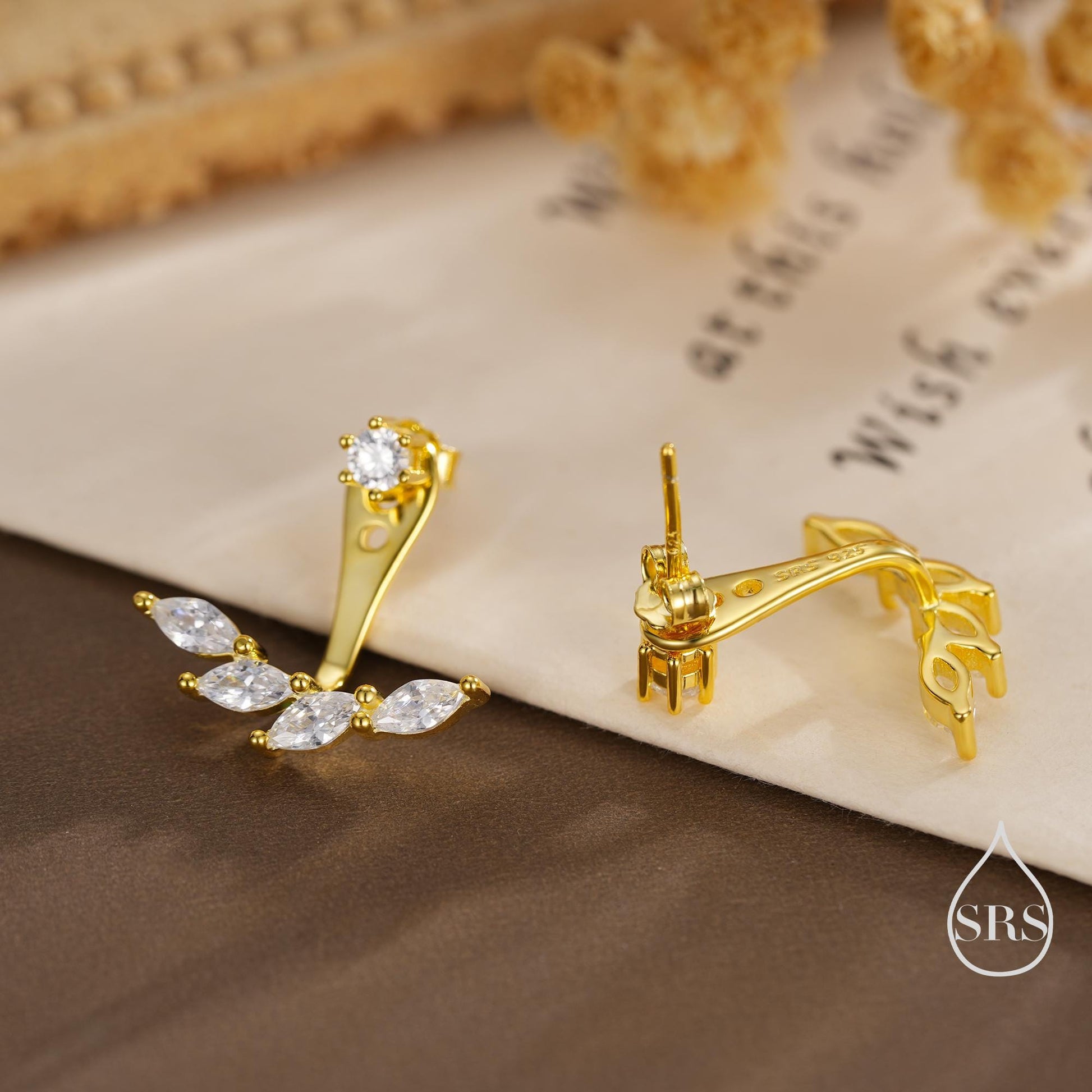 Marquise CZ Cluster Ear Jacket in Sterling Silver, Silver or Gold, CZ Ear Jacket, Marquise CZ, Front and Back Earrings