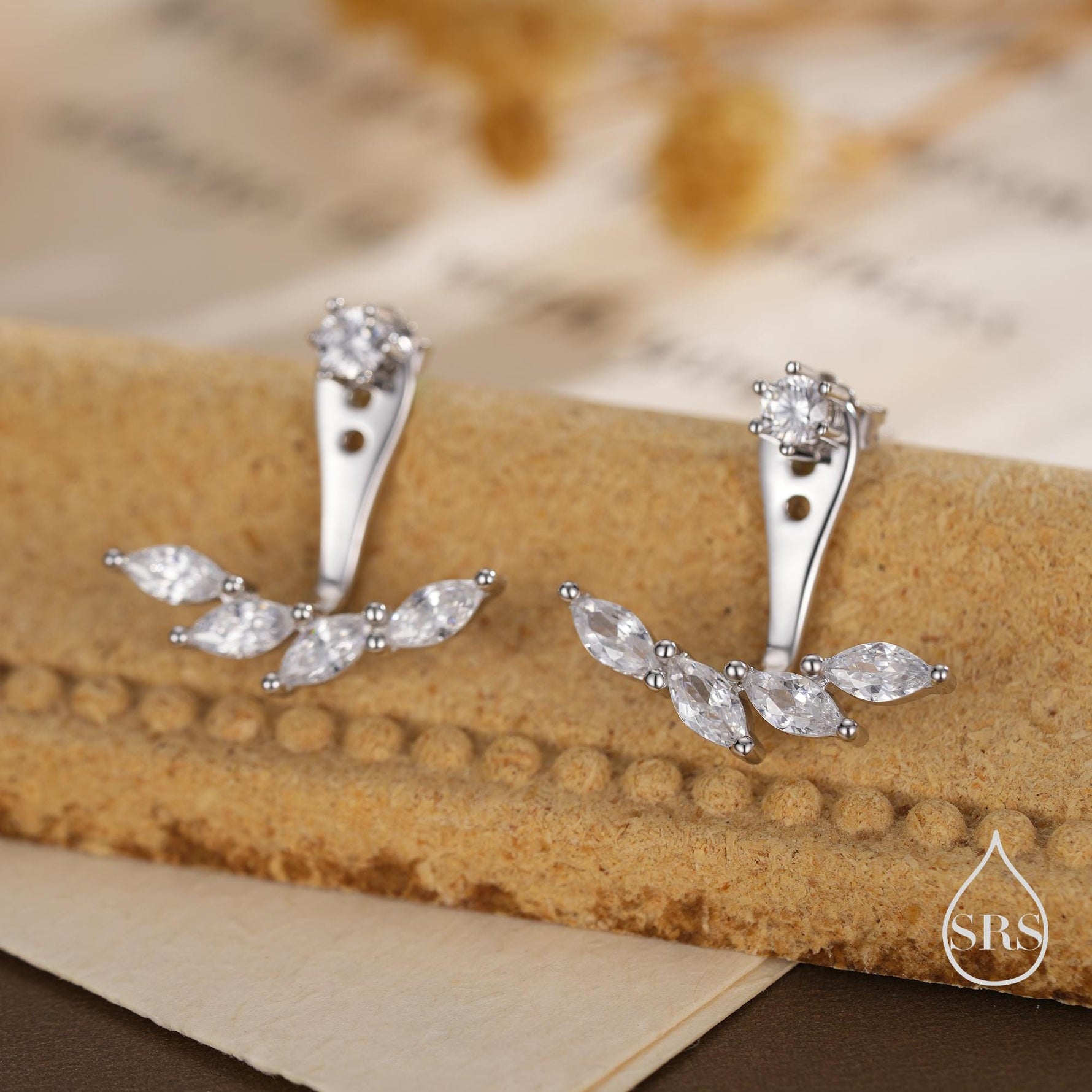 Marquise CZ Cluster Ear Jacket in Sterling Silver, Silver or Gold, CZ Ear Jacket, Marquise CZ, Front and Back Earrings