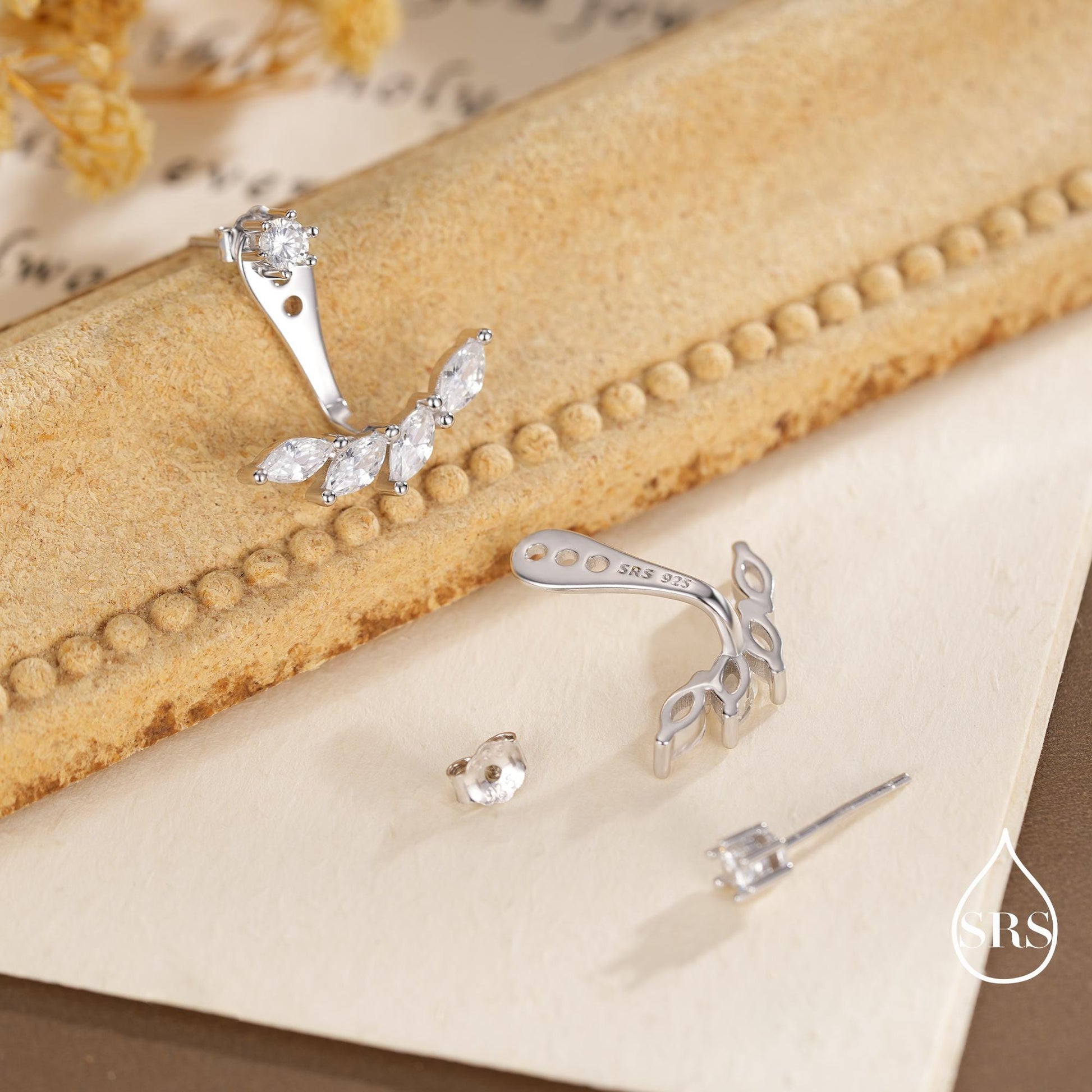 Marquise CZ Cluster Ear Jacket in Sterling Silver, Silver or Gold, CZ Ear Jacket, Marquise CZ, Front and Back Earrings