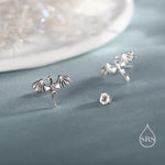 Dragon Skeleton Stud Earrings in Sterling Silver, Oxidised Finish Dragon Skeleton Earrings, Dainty and Tiny Earrings