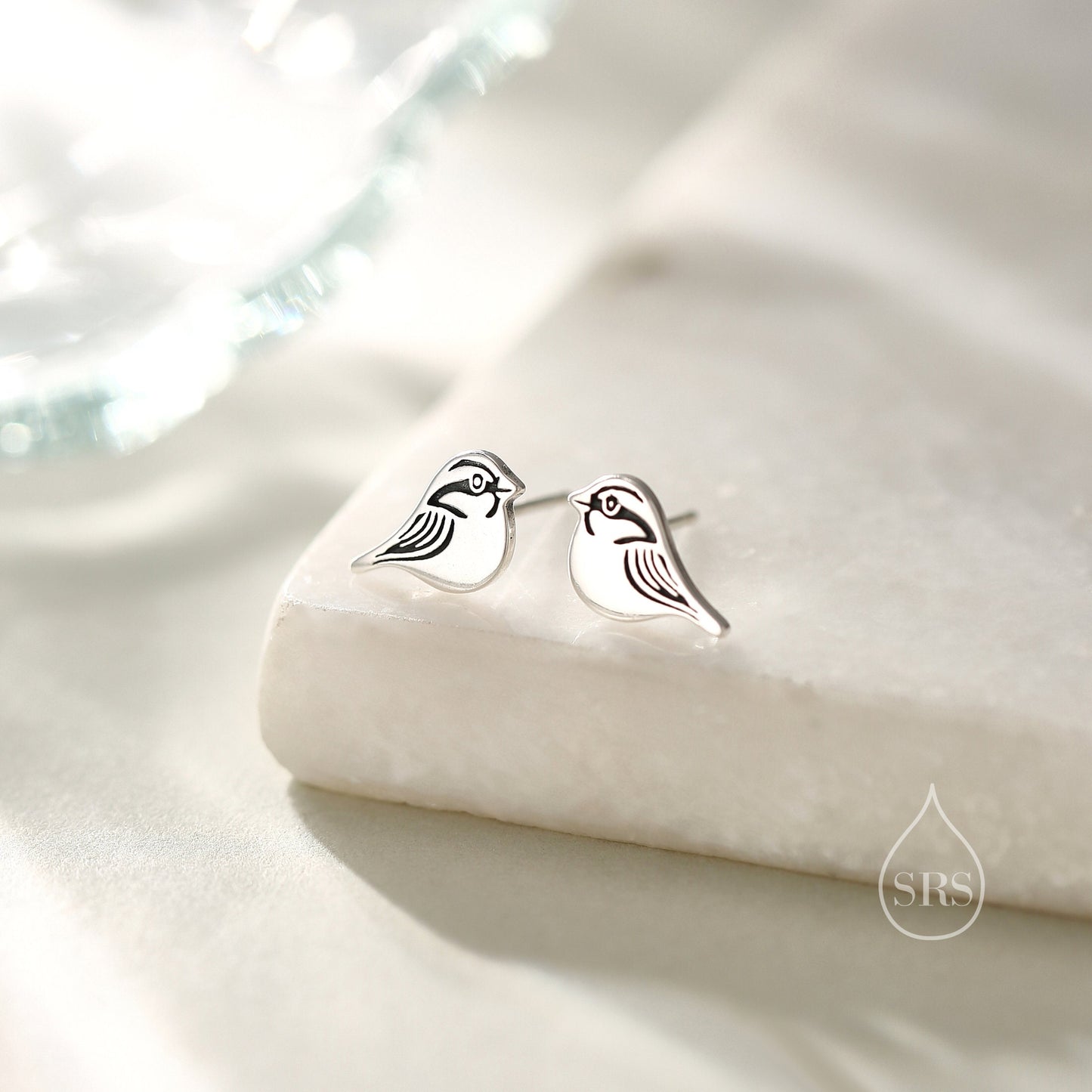 Sterling Silver Tiny Sparrow Bird Stud Earrings Earrings, Silver Sparrow Earrings, Cute Sparrow Earrings