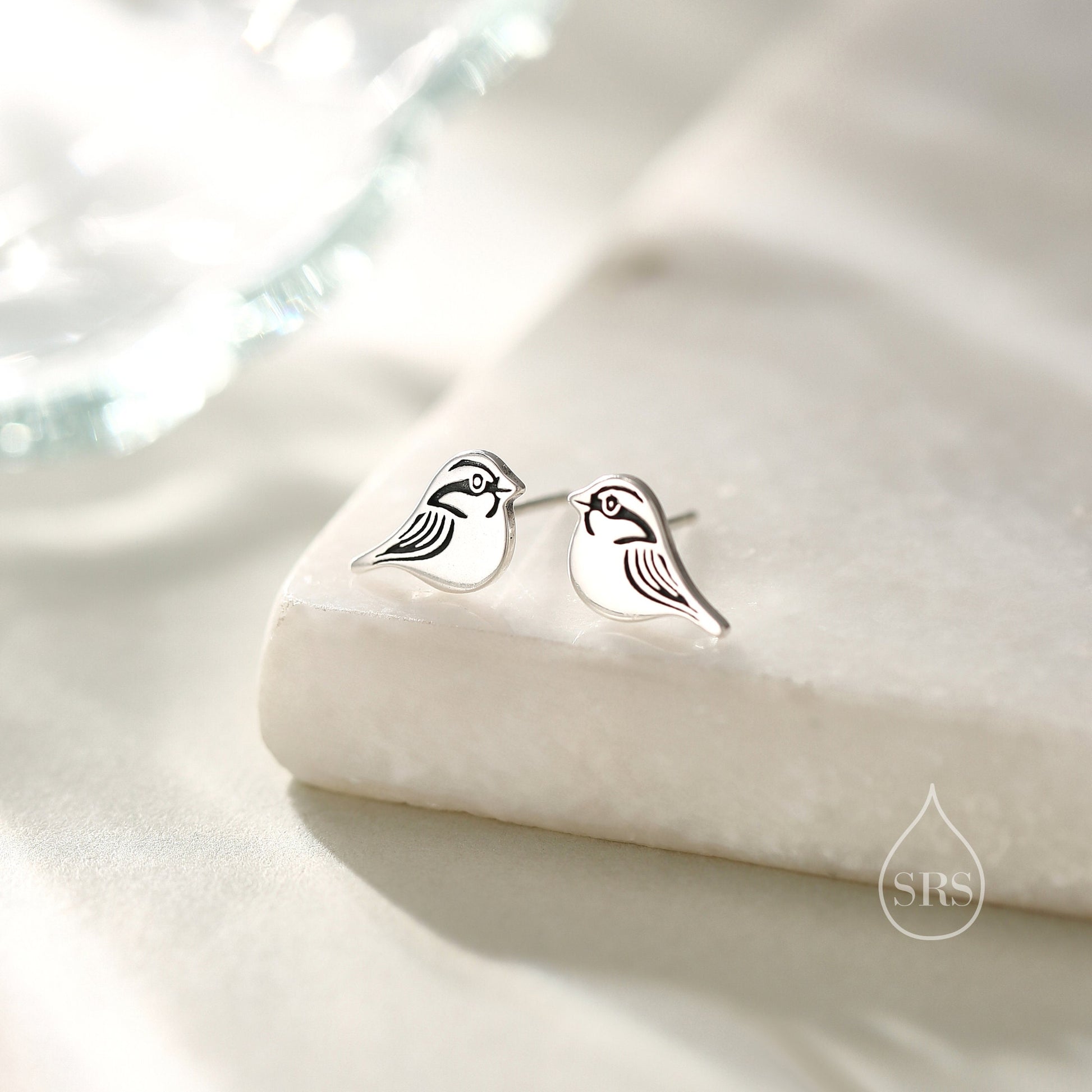 Sterling Silver Tiny Sparrow Bird Stud Earrings Earrings, Silver Sparrow Earrings, Cute Sparrow Earrings