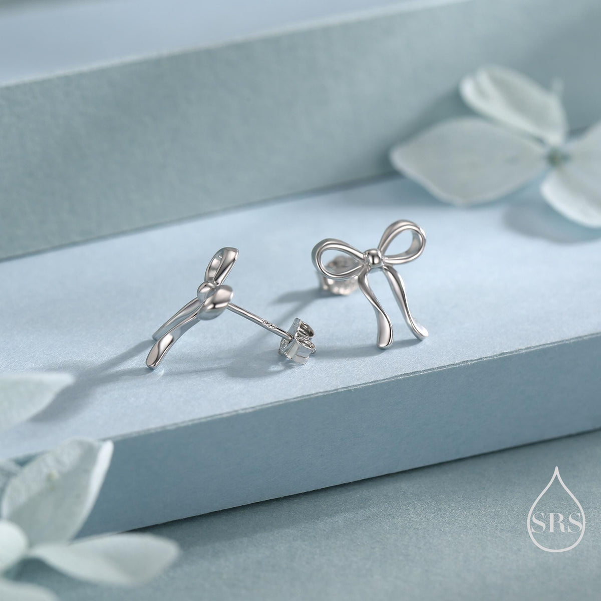 Ribbon Bow Stud Earrings in Sterling Silver, Available in Silver, Gold or Rose Gold, Ribbon Earrings, Ribbon Bow Earrings