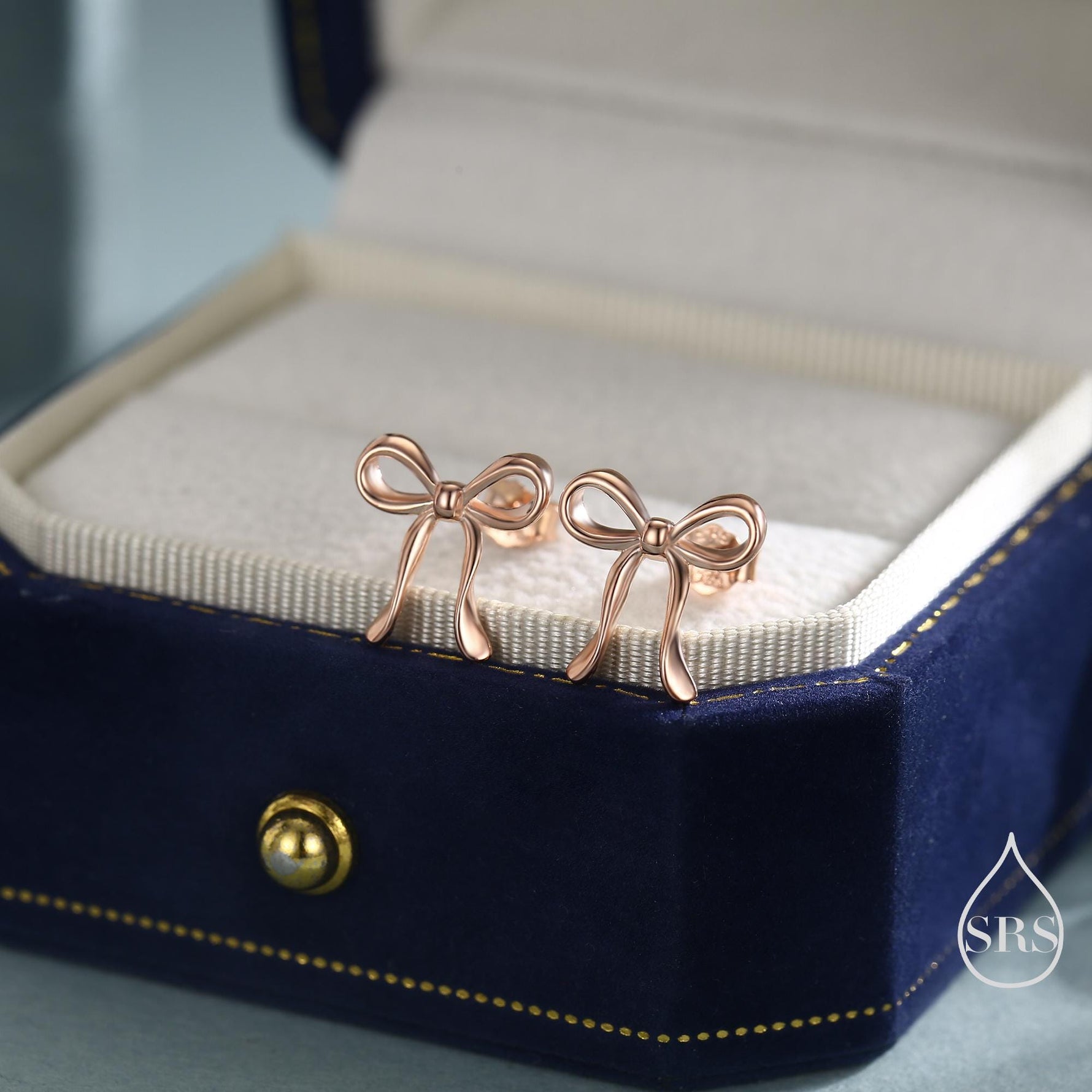Ribbon Bow Stud Earrings in Sterling Silver, Available in Silver, Gold or Rose Gold, Ribbon Earrings, Ribbon Bow Earrings