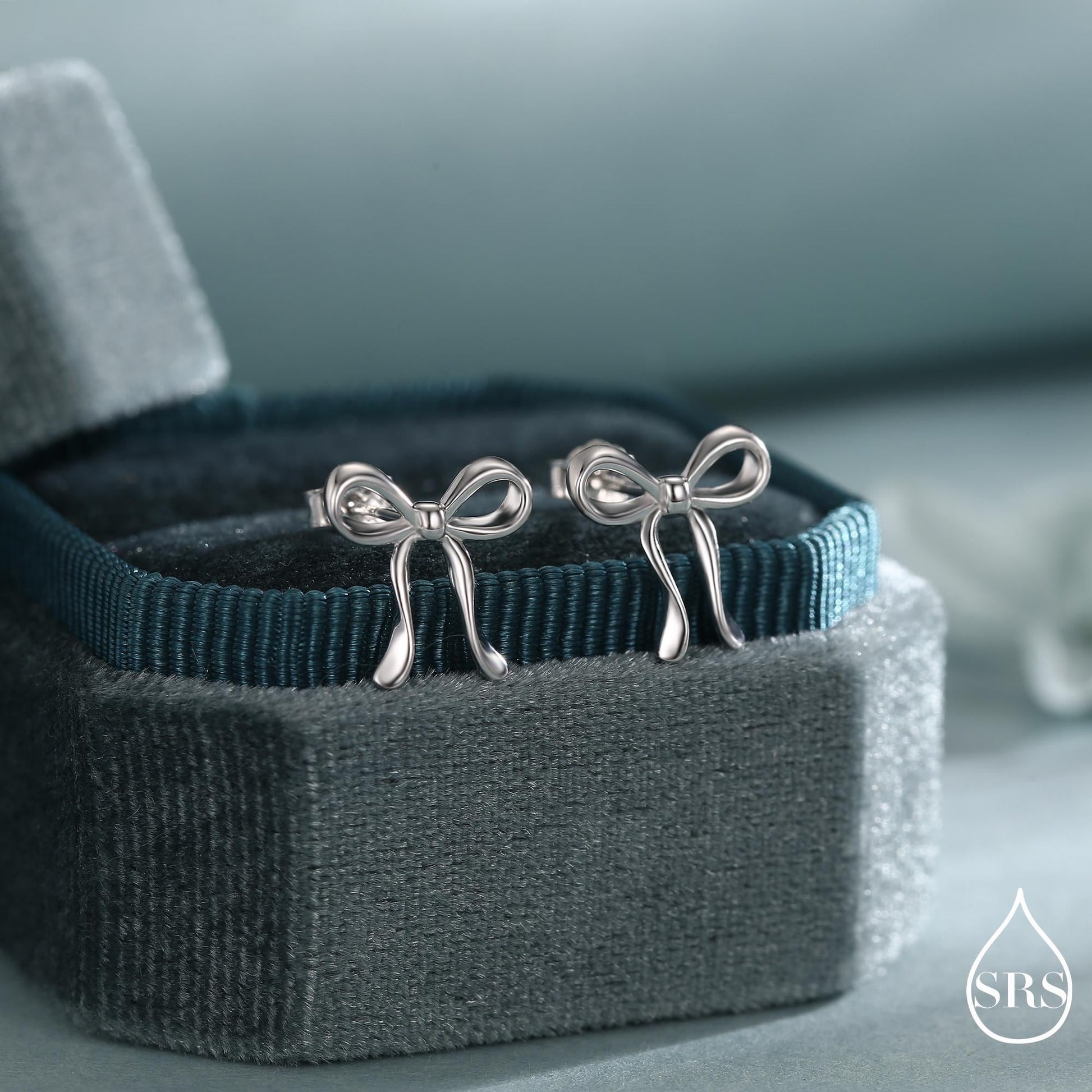 Ribbon Bow Stud Earrings in Sterling Silver, Available in Silver, Gold or Rose Gold, Ribbon Earrings, Ribbon Bow Earrings