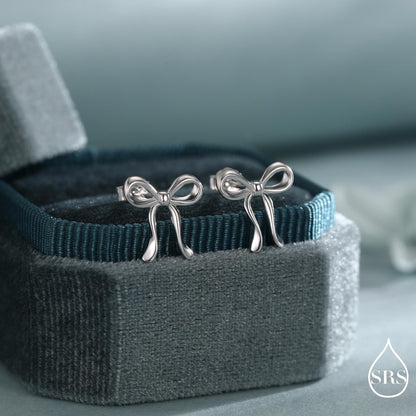Ribbon Bow Stud Earrings in Sterling Silver, Available in Silver, Gold or Rose Gold, Ribbon Earrings, Ribbon Bow Earrings