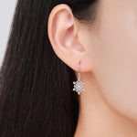 Snowflake Drop Hook Earrings in Sterling Silver, Silver, Gold or Rose Gold, Pretty Snowflake Earrings, Snow Earrings, Christmas Earrings