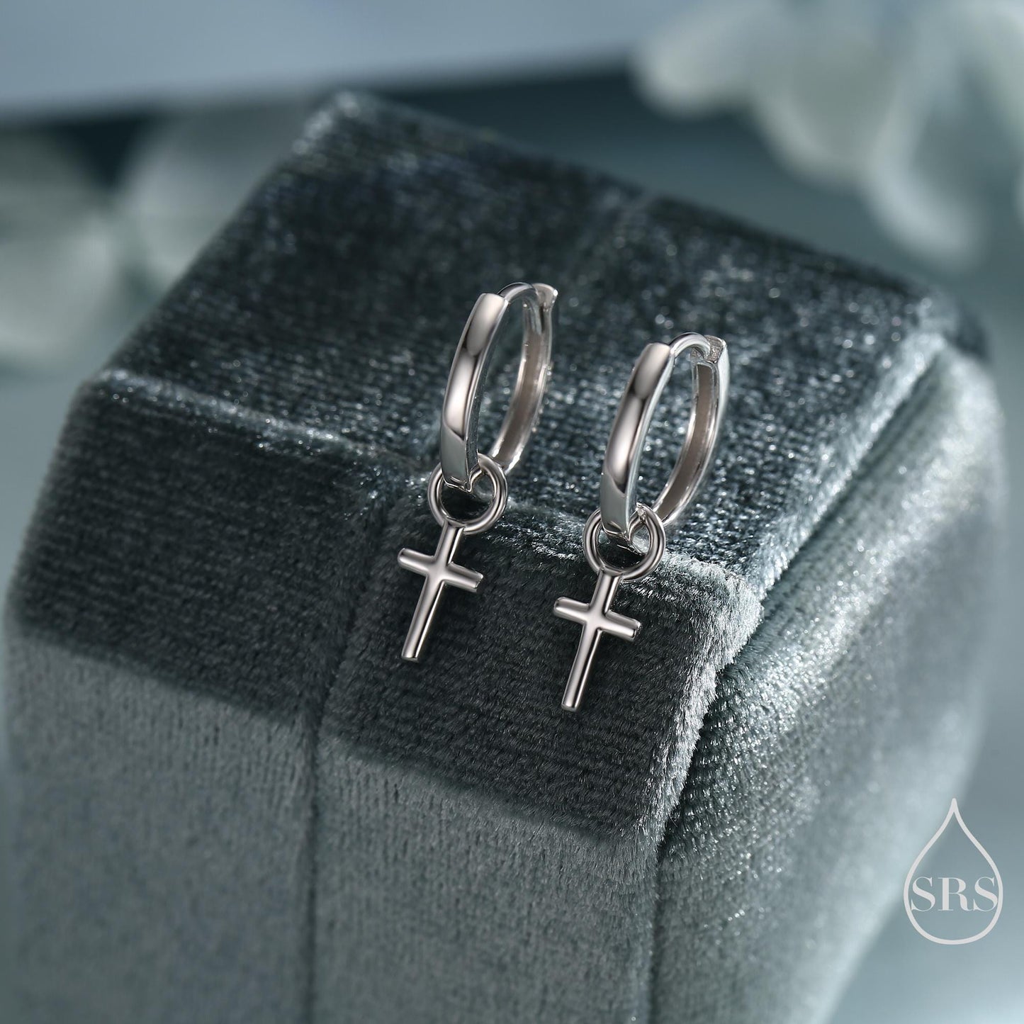 Sterling Silver Cross Hoop Earrings, 8mm or 10mm, Detachable Charm Hoop Earrings, Cross Earrings, Silver or Gold, Interchangeable