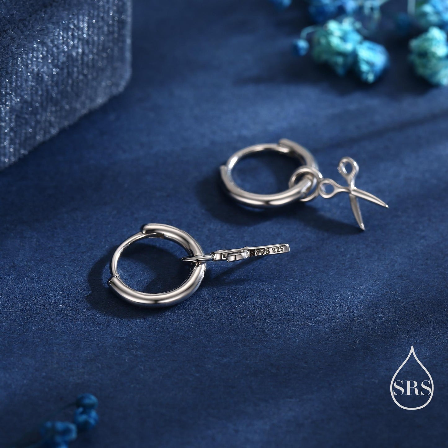 Tiny Scissors Huggie Hoops Earrings in Sterling Silver, Silver or Gold or Rose Gold Finish, Scissors Earrings, Detachable Charms