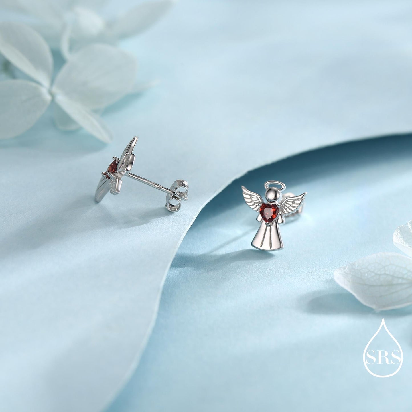 Angel Stud Earrings in Sterling Silver, Available in 3 Finishes - Silver, Gold and Rose Gold, Silver Angel Earrings