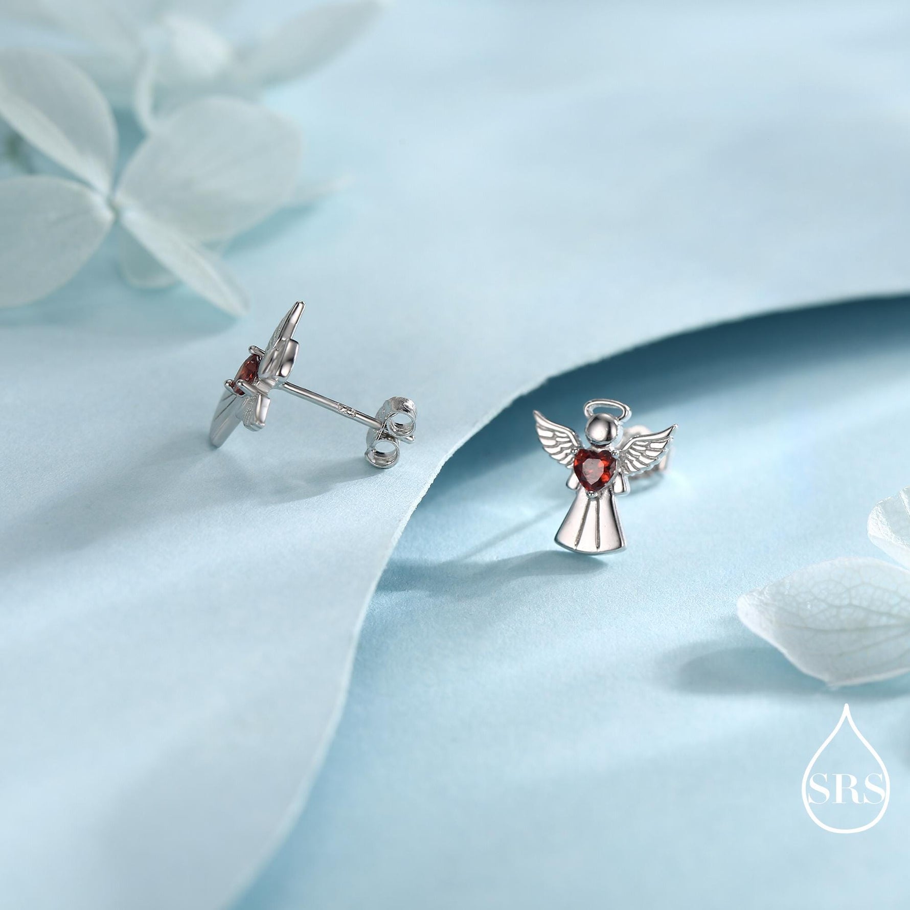 Angel Stud Earrings in Sterling Silver, Available in 3 Finishes - Silver, Gold and Rose Gold, Silver Angel Earrings
