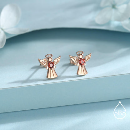 Angel Stud Earrings in Sterling Silver, Available in 3 Finishes - Silver, Gold and Rose Gold, Silver Angel Earrings