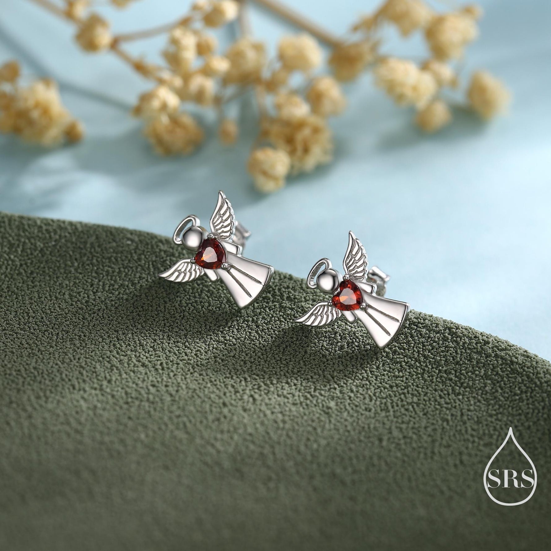 Angel Stud Earrings in Sterling Silver, Available in 3 Finishes - Silver, Gold and Rose Gold, Silver Angel Earrings