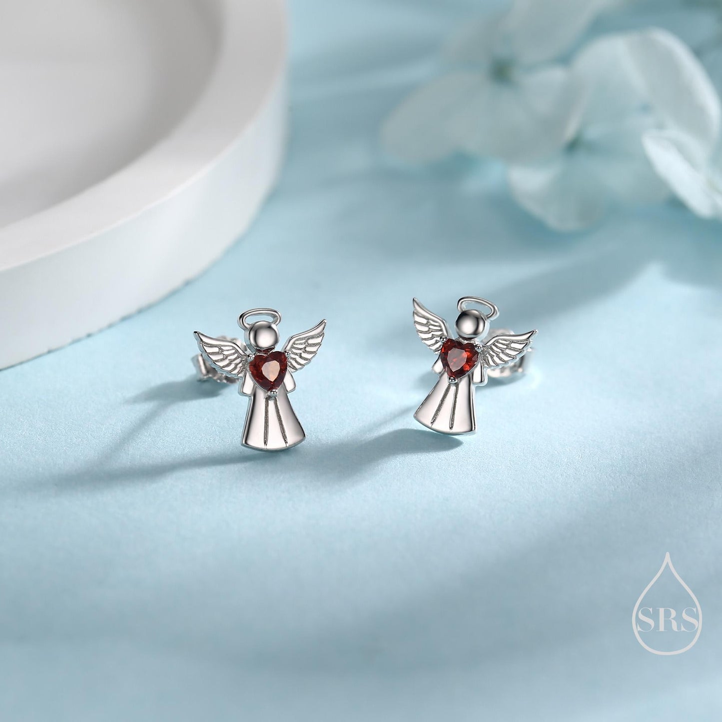 Angel Stud Earrings in Sterling Silver, Available in 3 Finishes - Silver, Gold and Rose Gold, Silver Angel Earrings