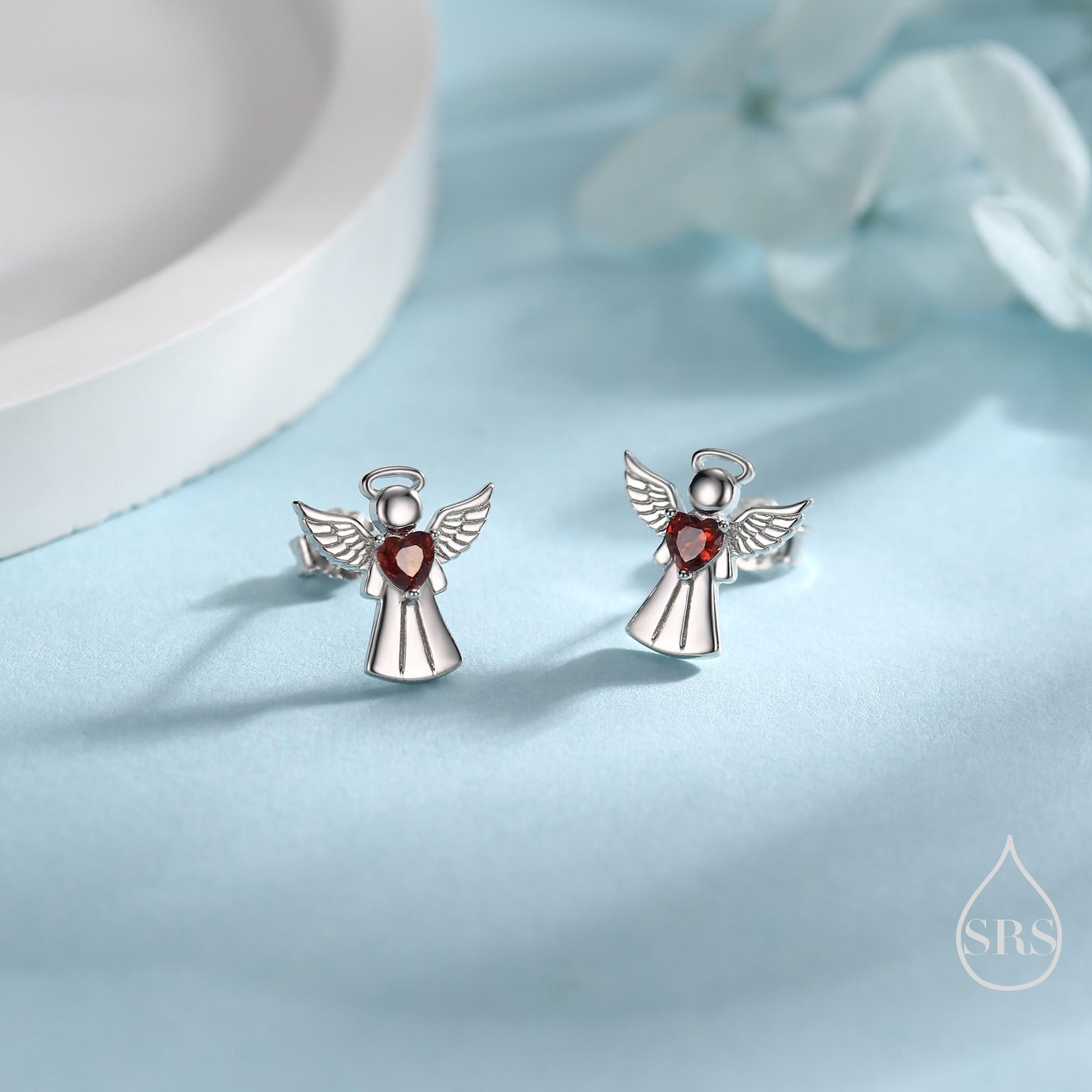 Angel Stud Earrings in Sterling Silver, Available in 3 Finishes - Silver, Gold and Rose Gold, Silver Angel Earrings
