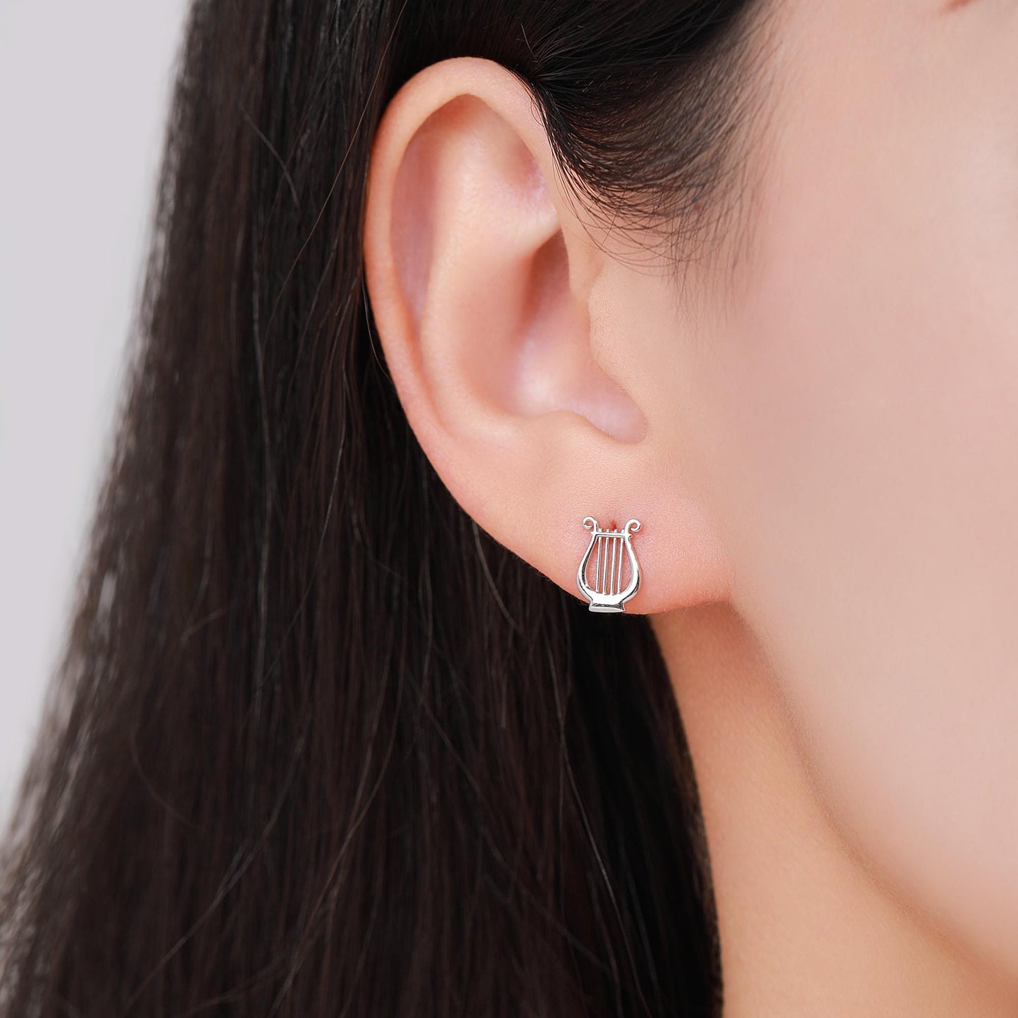 Mismatched Harp and Lyre Stud Earrings in Sterling Silver, Silver, Gold or Rose Gold, Silver Harp Stud Earrings, Musical Instrument Earrings