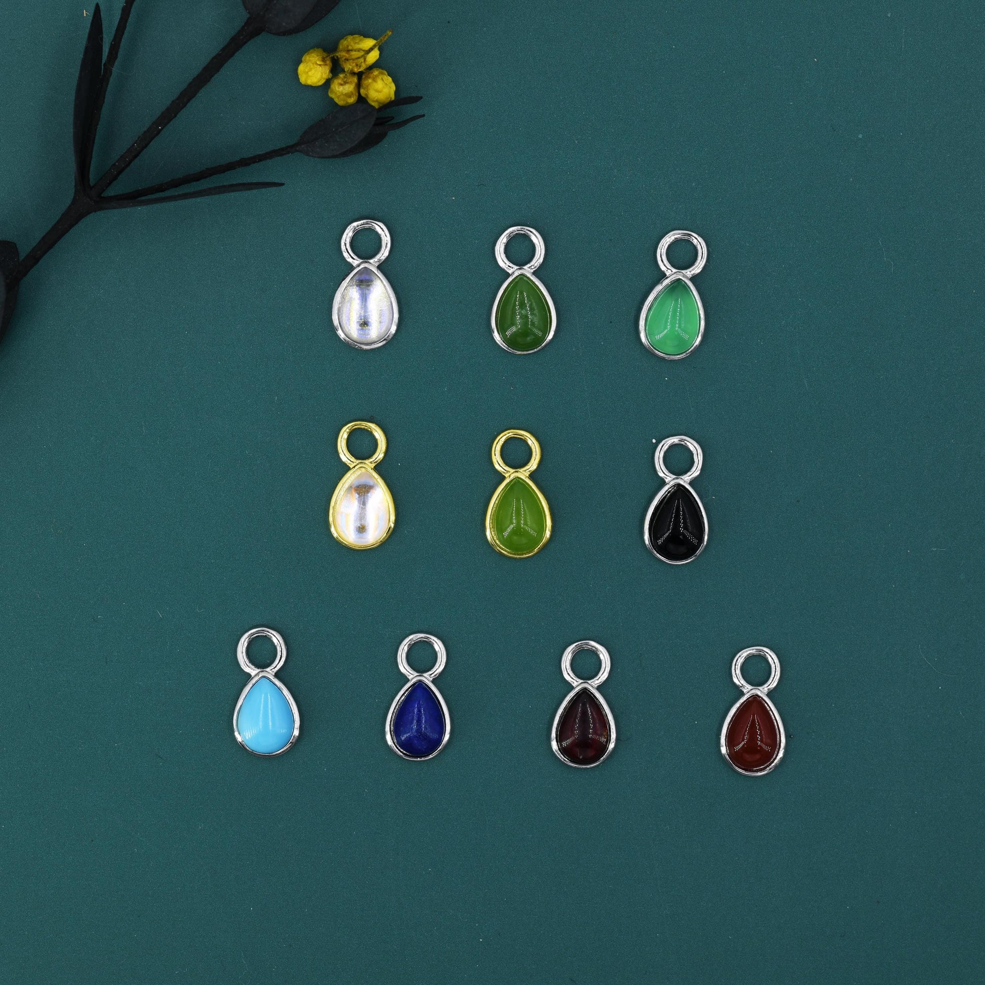 Charms for Huggie Hoops, Sterling Silver Droplet Charms for Earrings, Detachable, Silver or Gold, Customizable with Various Stone Options