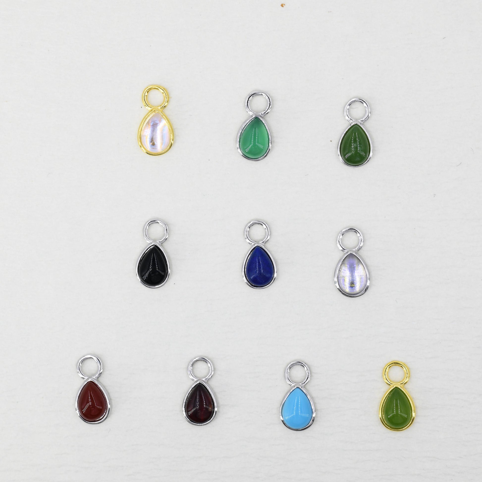 Charms for Huggie Hoops, Sterling Silver Droplet Charms for Earrings, Detachable, Silver or Gold, Customizable with Various Stone Options