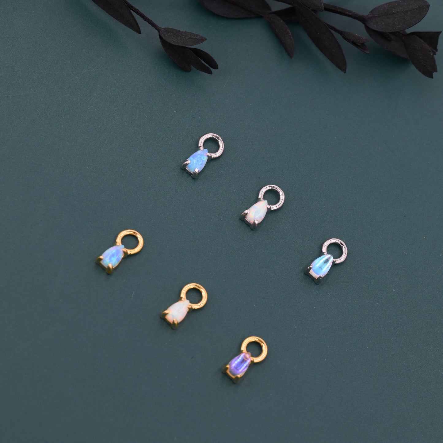 White Opal/Blue Opal/Moonstone Charms for Huggie Hoops, Sterling Silver Droplet Charms, Prong Set, Detachable, Silver, Gold, or Rose Gold