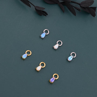 White Opal/Blue Opal/Moonstone Charms for Huggie Hoops, Sterling Silver Droplet Charms, Prong Set, Detachable, Silver, Gold, or Rose Gold