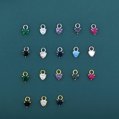 Sterling Silver Trillion Cut CZ Charms for Huggie Hoops Earrings, Detachable, Silver, Gold, or Rose Gold, Various Stone Options
