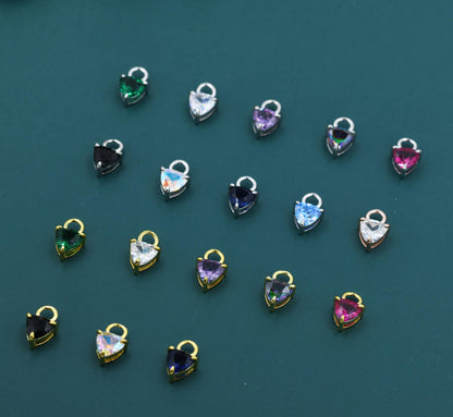 Sterling Silver Trillion Cut CZ Charms for Huggie Hoops Earrings, Detachable, Silver, Gold, or Rose Gold, Various Stone Options