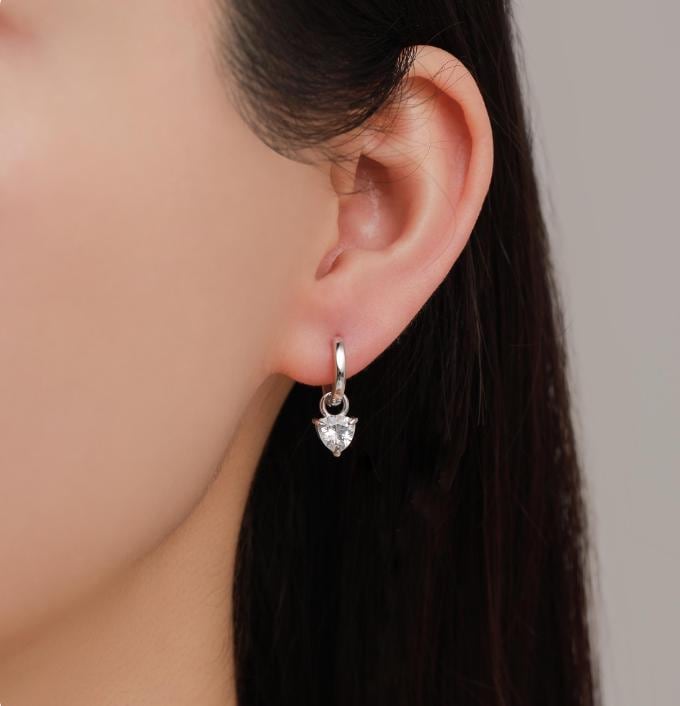 Sterling Silver Trillion Cut CZ Charms for Huggie Hoops Earrings, Detachable, Silver, Gold, or Rose Gold, Various Stone Options