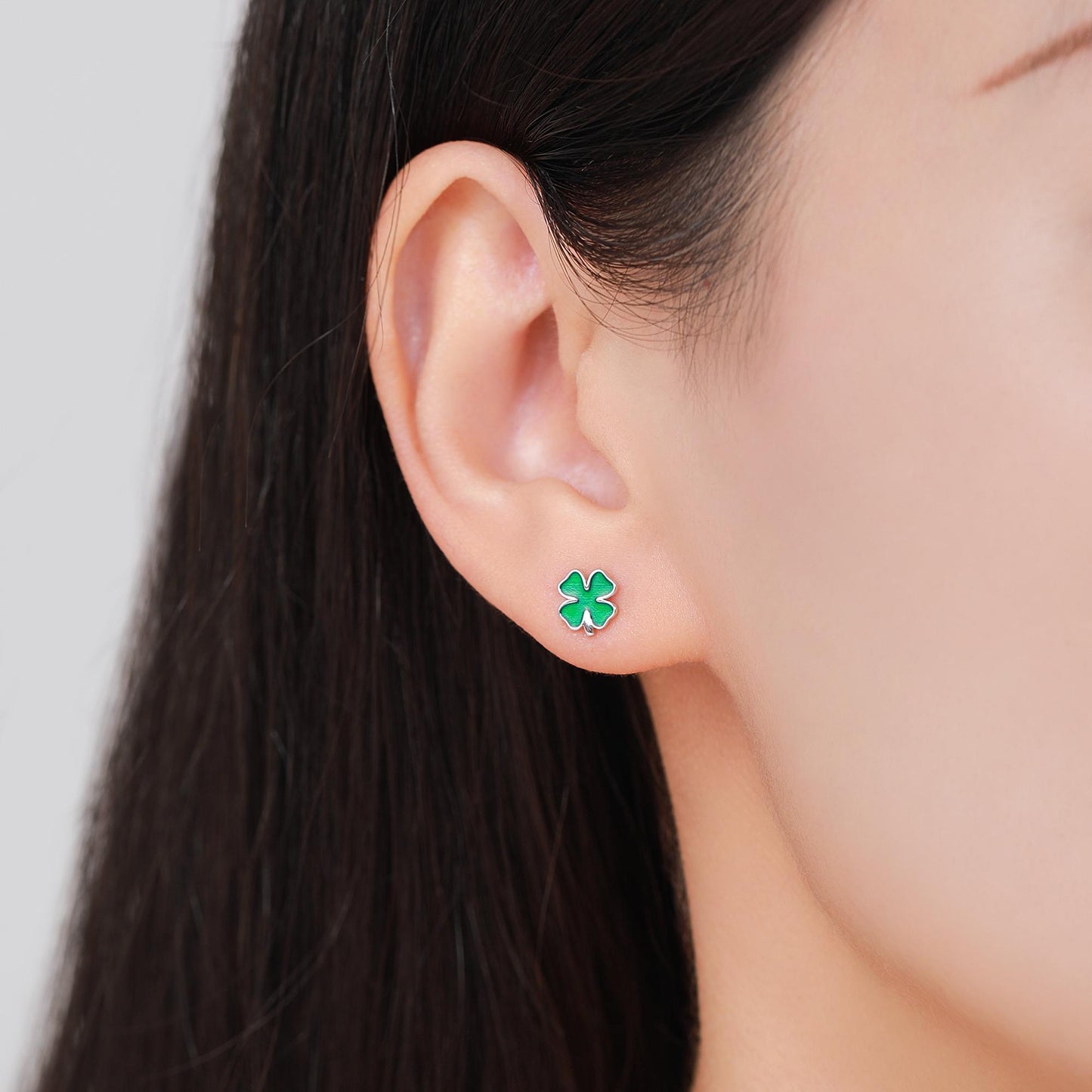 Four Leaf Clover Enamel Stud Earrings in Sterling Silver, Silver or Gold or Rose Gold, Flower Earrings, Shamrock Clover Earrings