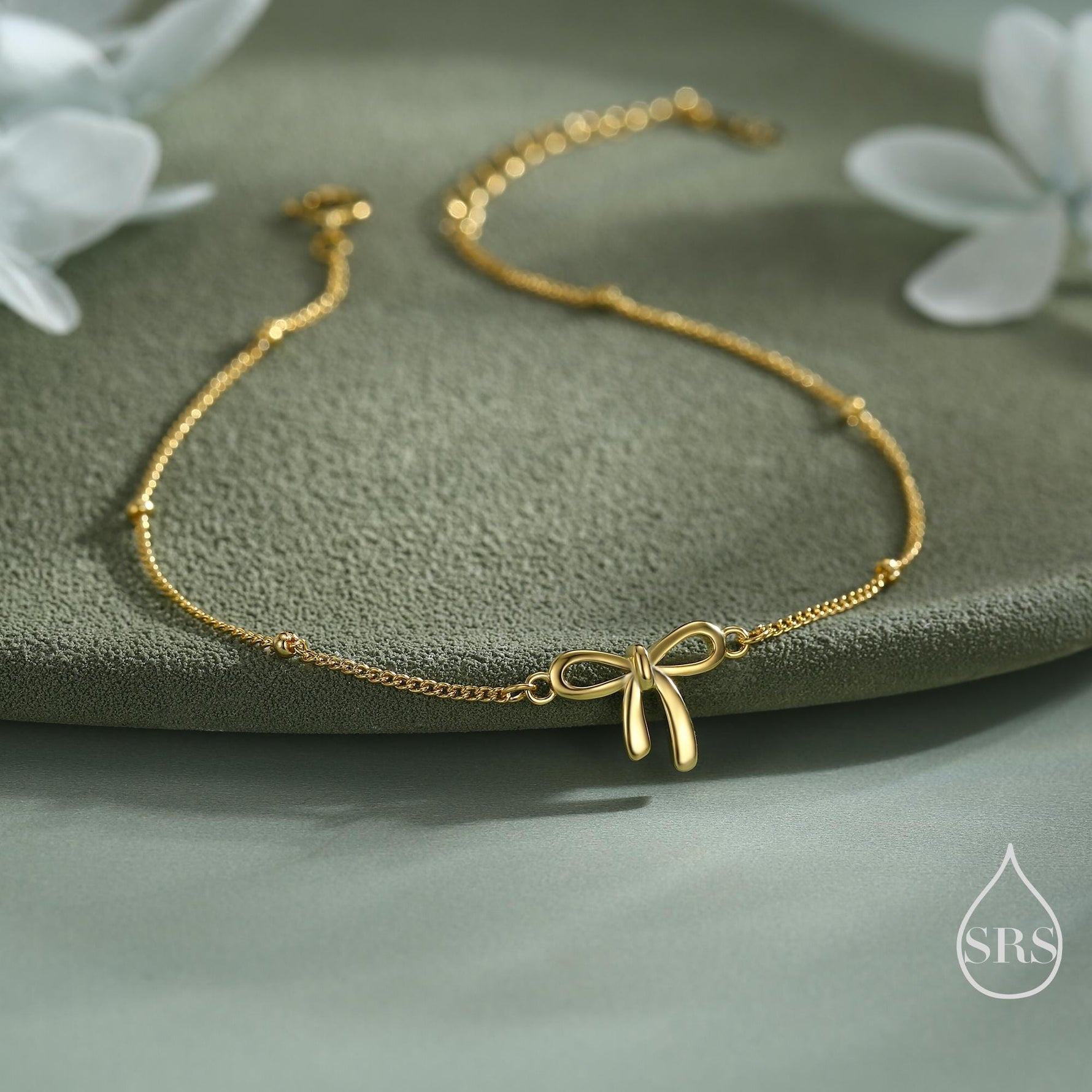 Ribbon Bow Bracelet in Sterling Silver, Silver or Gold or Rose gold, Satellite Bracelet, Solid Silver Bow Bracelet