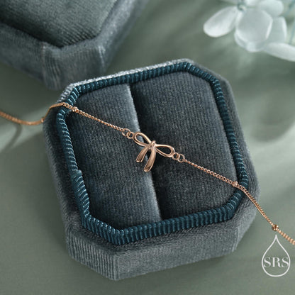 Ribbon Bow Bracelet in Sterling Silver, Silver or Gold or Rose gold, Satellite Bracelet, Solid Silver Bow Bracelet