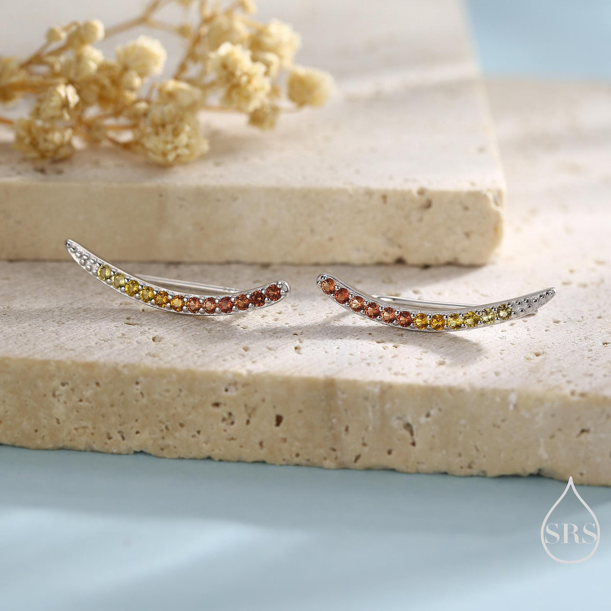 Ombre Garnet Red CZ Crawler Earrings in Sterling Silver, Silver or Gold, Gradient Colour Ear Crawlers, January Birthstone Ear Climbers
