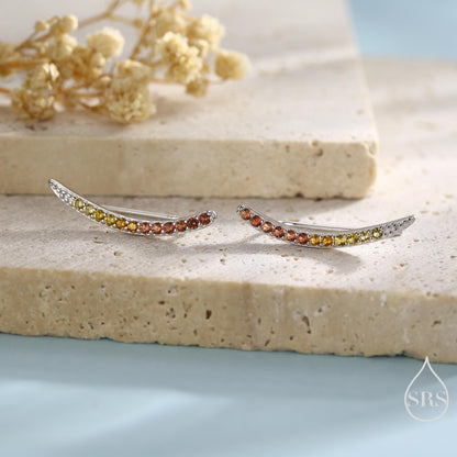 Ombre Garnet Red CZ Crawler Earrings in Sterling Silver, Silver or Gold, Gradient Colour Ear Crawlers, January Birthstone Ear Climbers