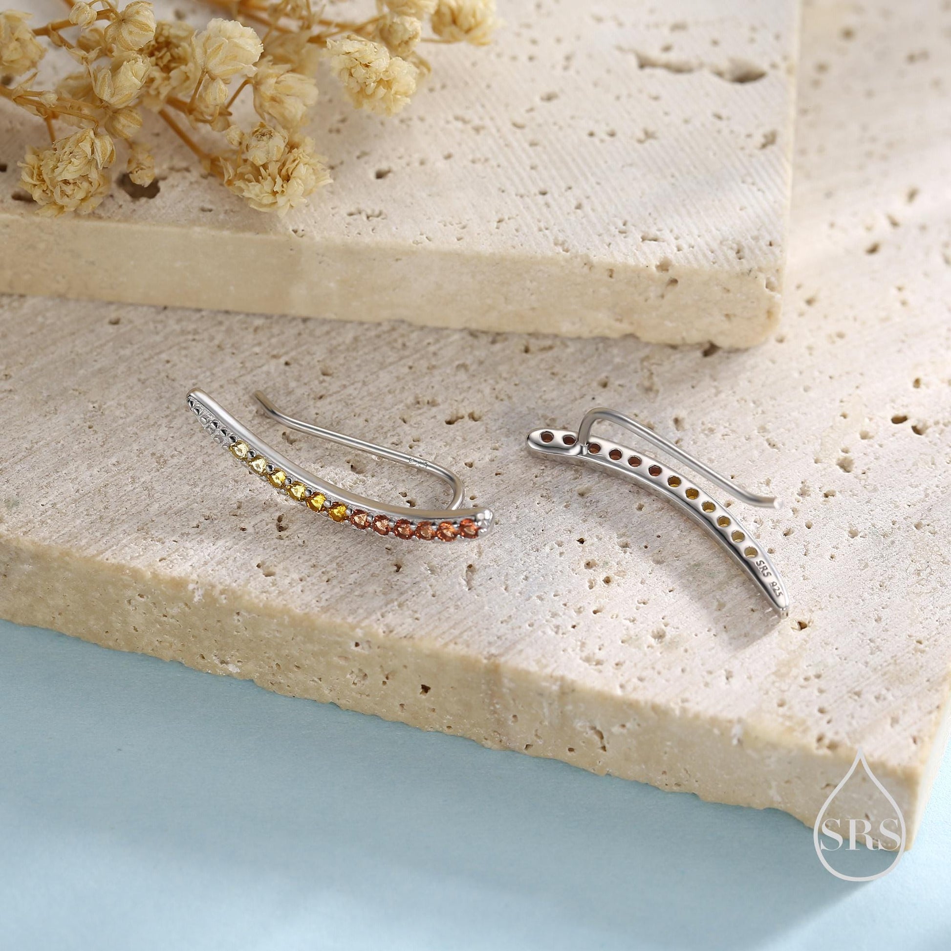 Ombre Garnet Red CZ Crawler Earrings in Sterling Silver, Silver or Gold, Gradient Colour Ear Crawlers, January Birthstone Ear Climbers