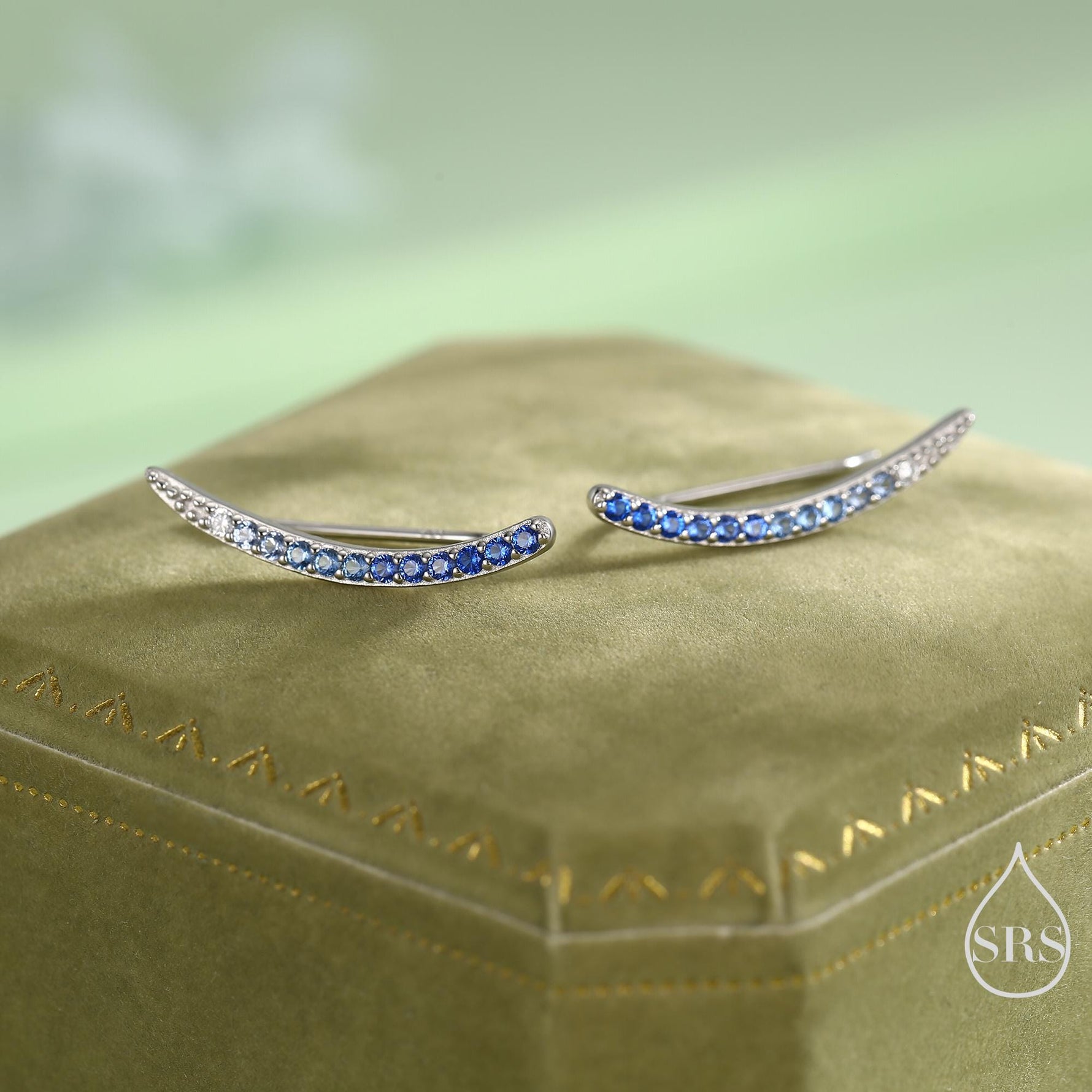 Ombre Sapphire Blue CZ Crawler Earrings in Sterling Silver, Silver or Gold, Gradient Colour Ear Crawlers, September Birthstone Ear Climbers