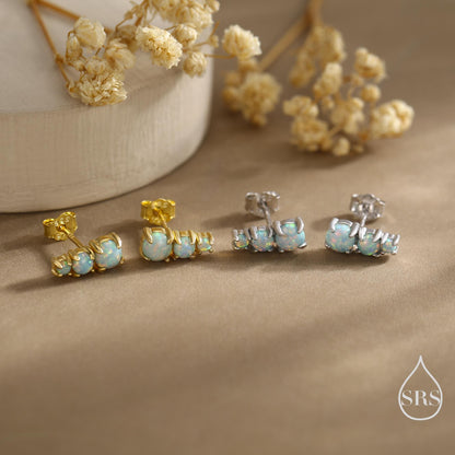 Tiny Aqua Green Opal Trio Stud Earrings in Sterling Silver, Silver or Gold, Three Opal Earrings, Opal Stud, Small Opal Earrings